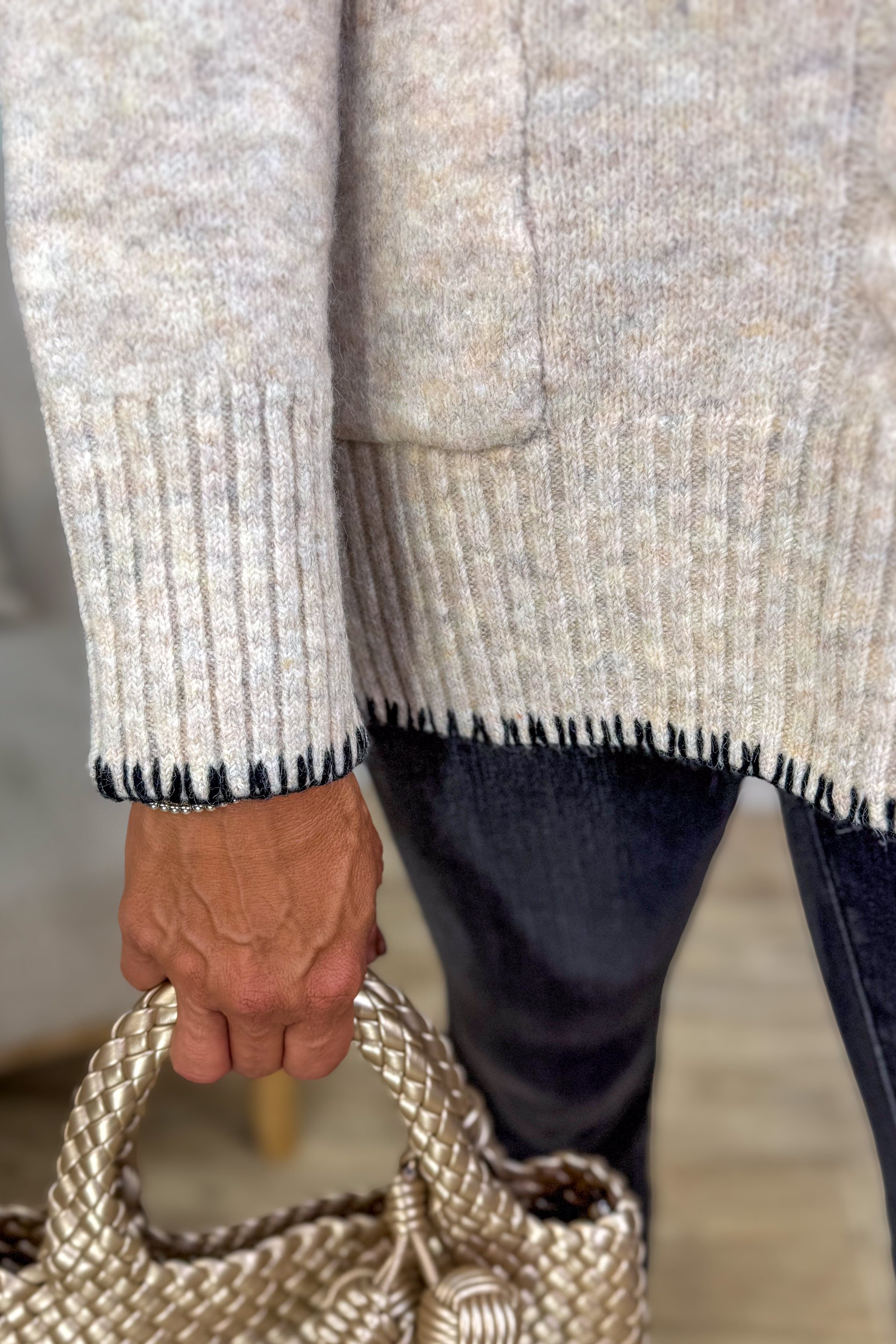 Oatmeal Step hem Patch Pocket Sweater Detailed