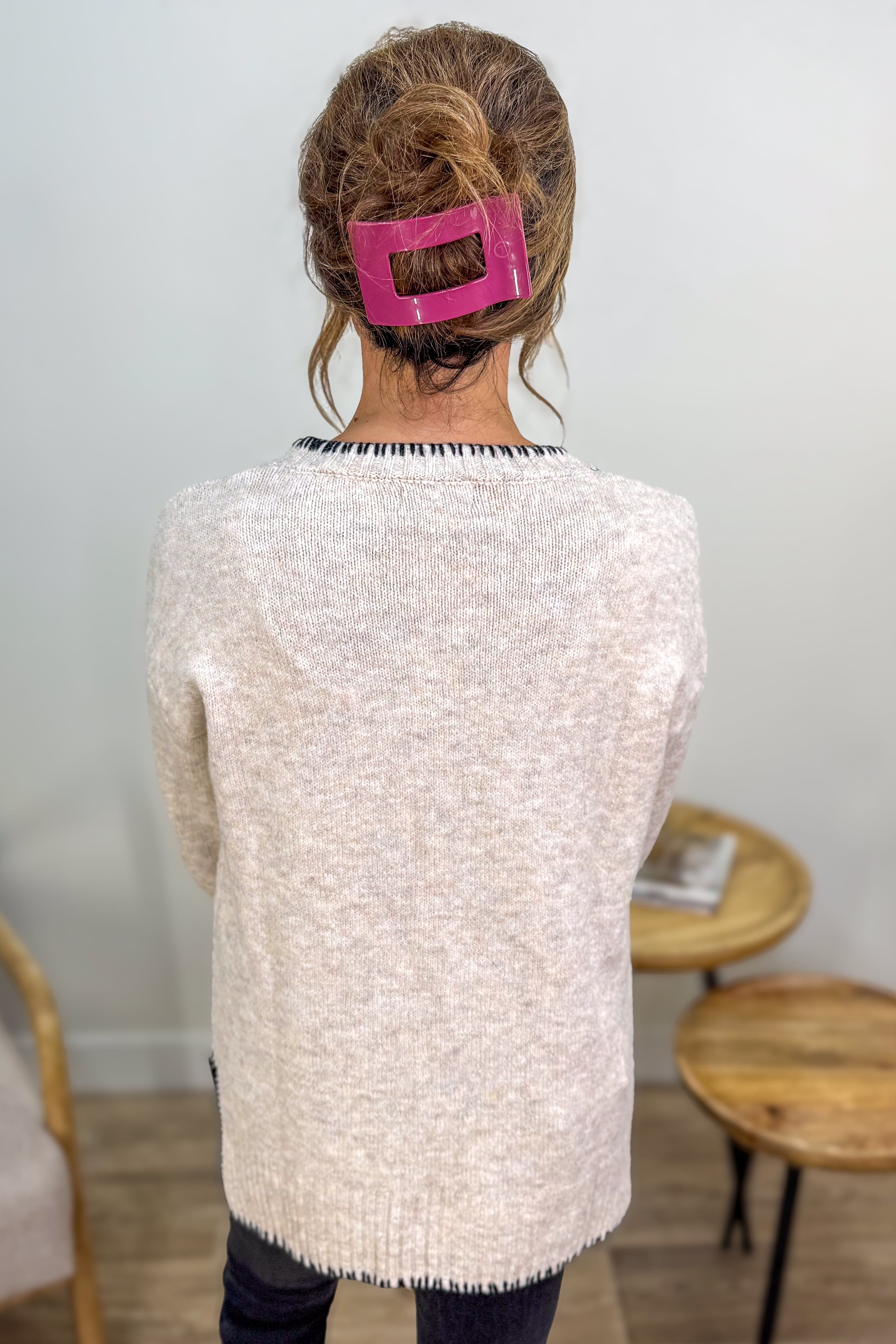 Oatmeal Step hem Patch Pocket Sweater Back