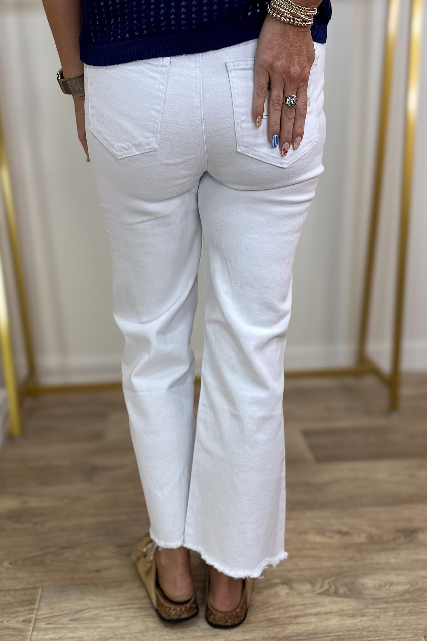 White Straight Frayed Crop Denim back