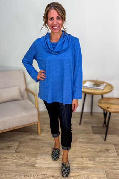 Dusty Blue Cowl Neck Tunic Styled
