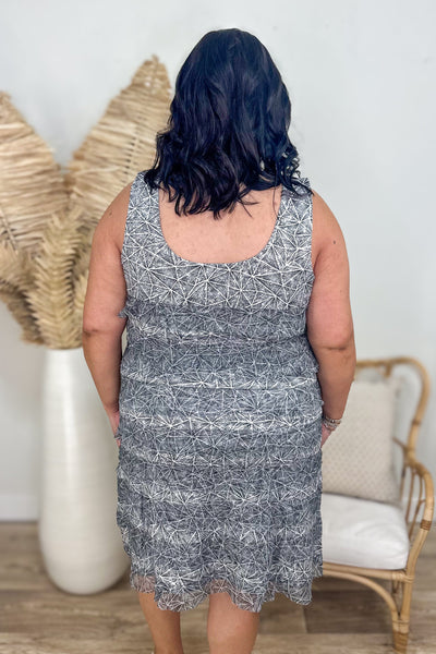 Black & White Triangle Splash Ruffle Dress back