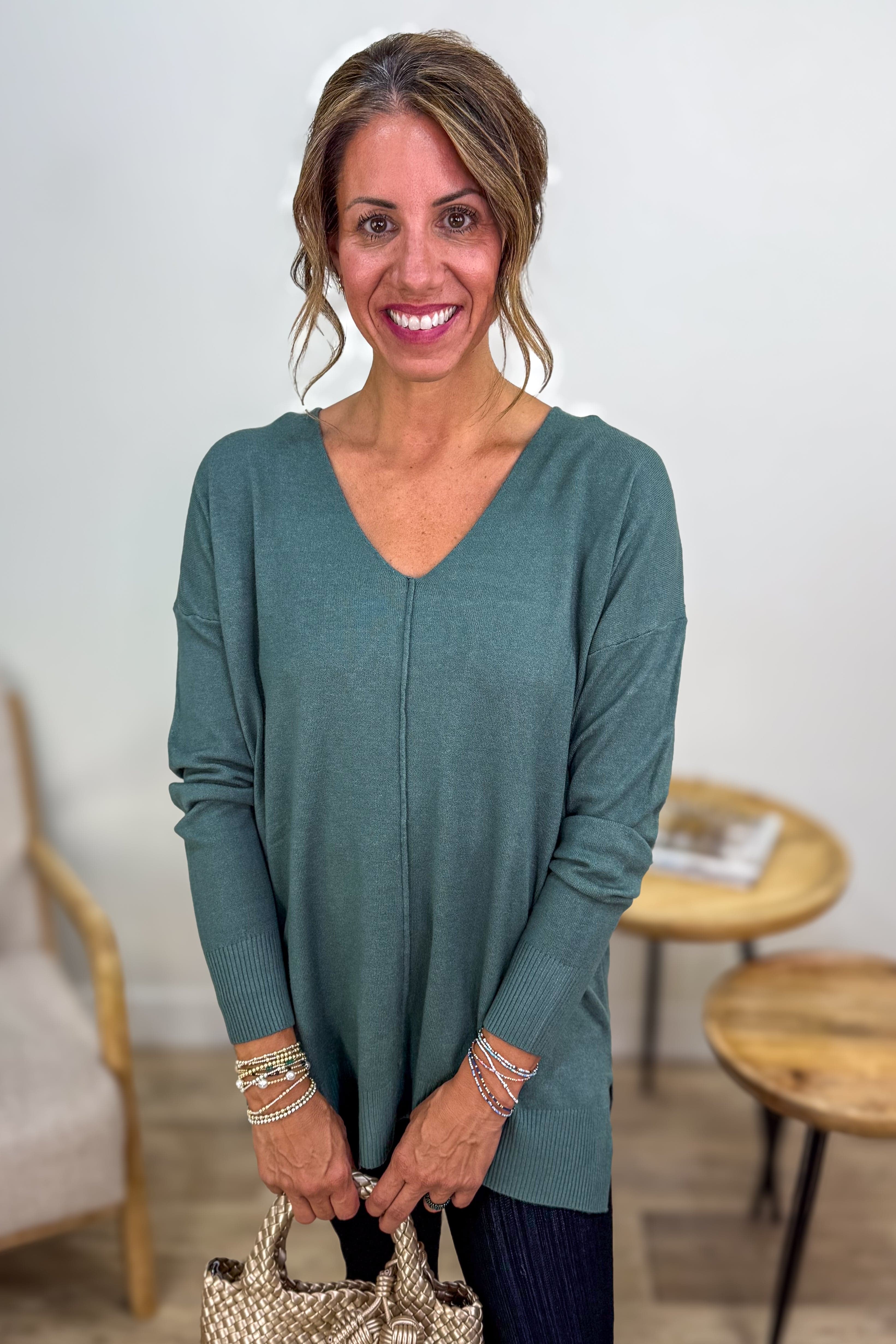 Heathered Ash Jade Viscose Front Seam Sweater