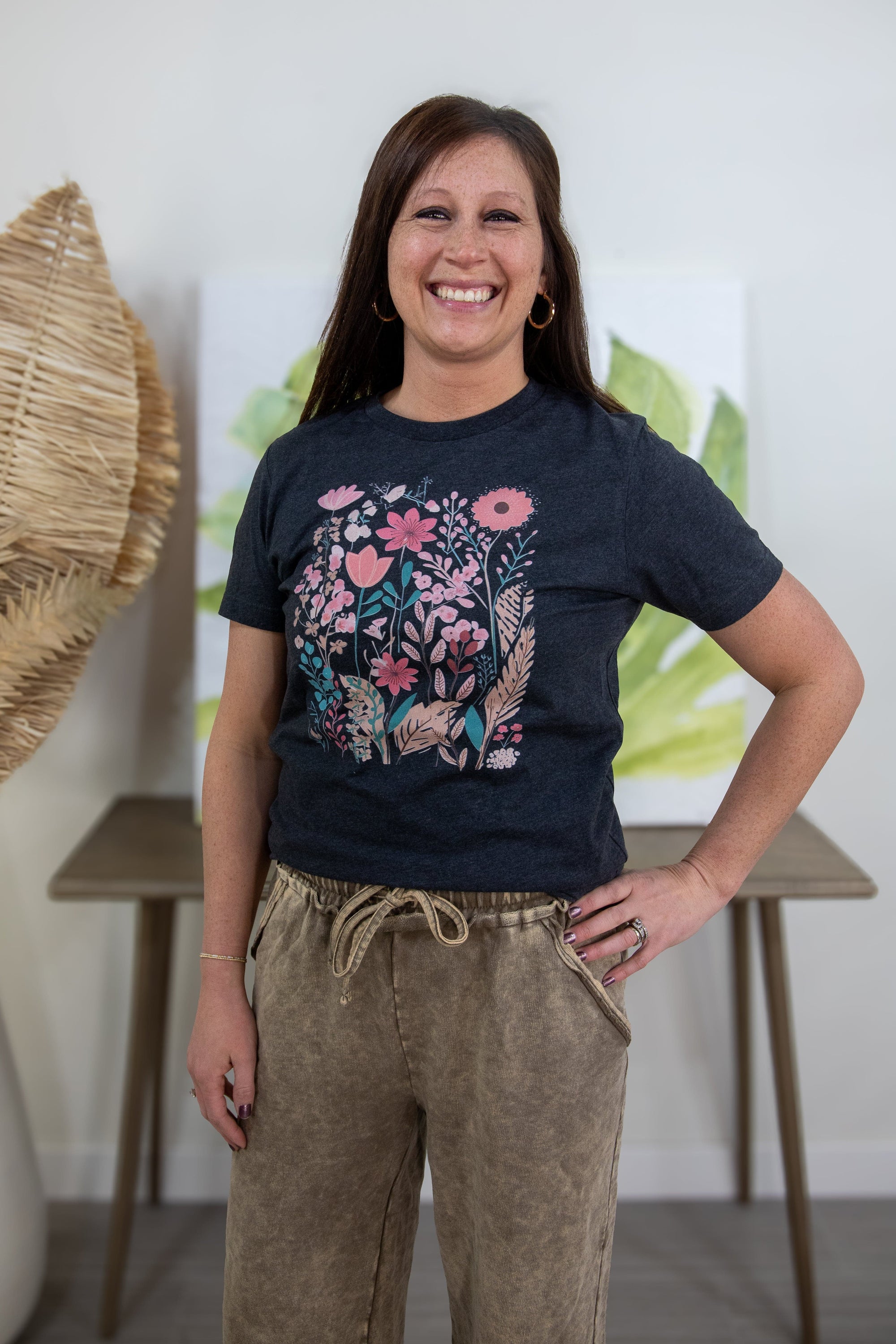 Heather Charcoal Wild Flower T-Shirt