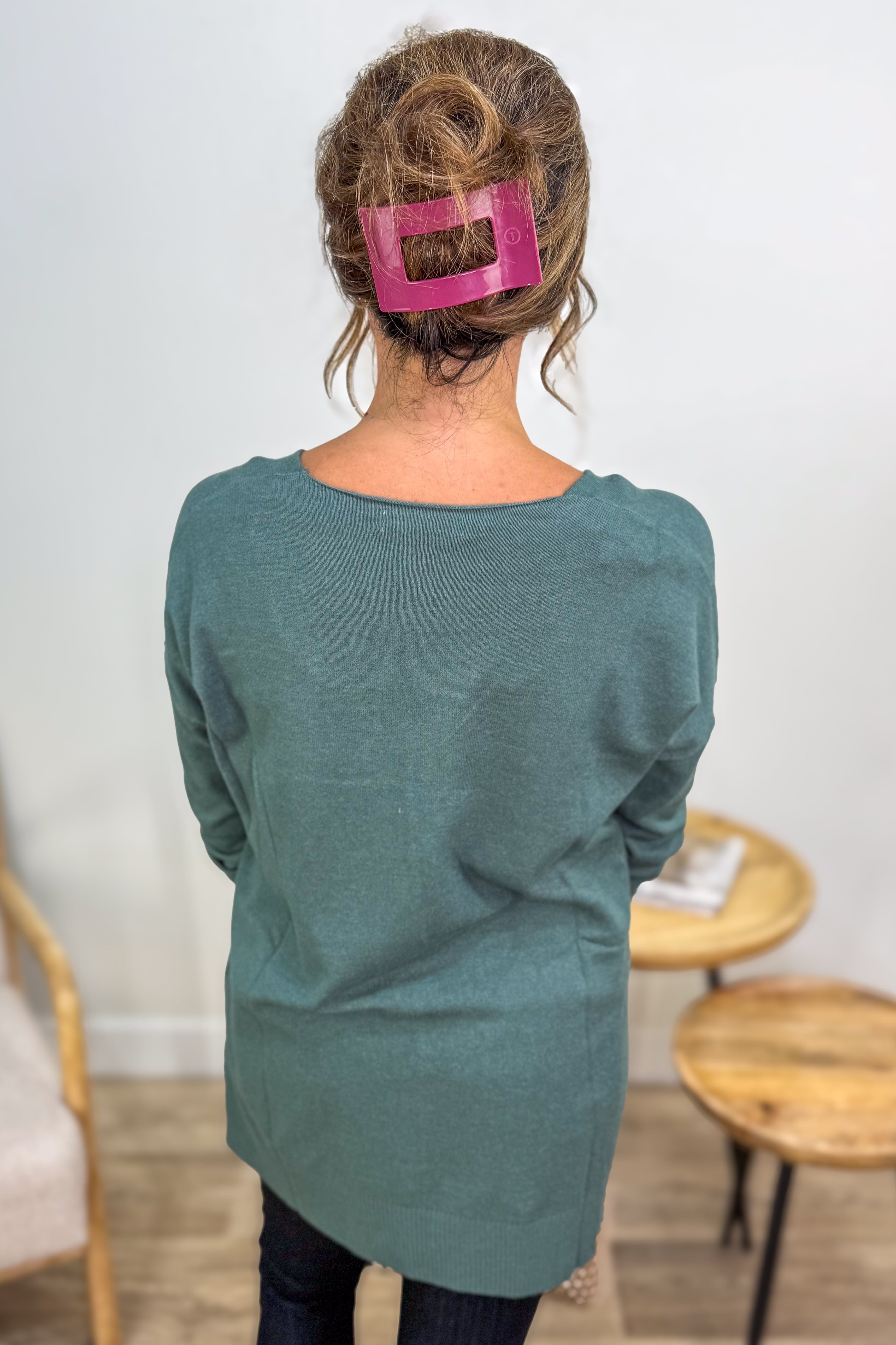 Heathered Ash Jade Viscose Front Seam Sweater Back