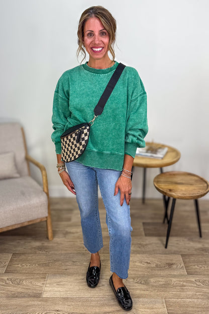 Forest Acid Wash Oversized Pullover Styled