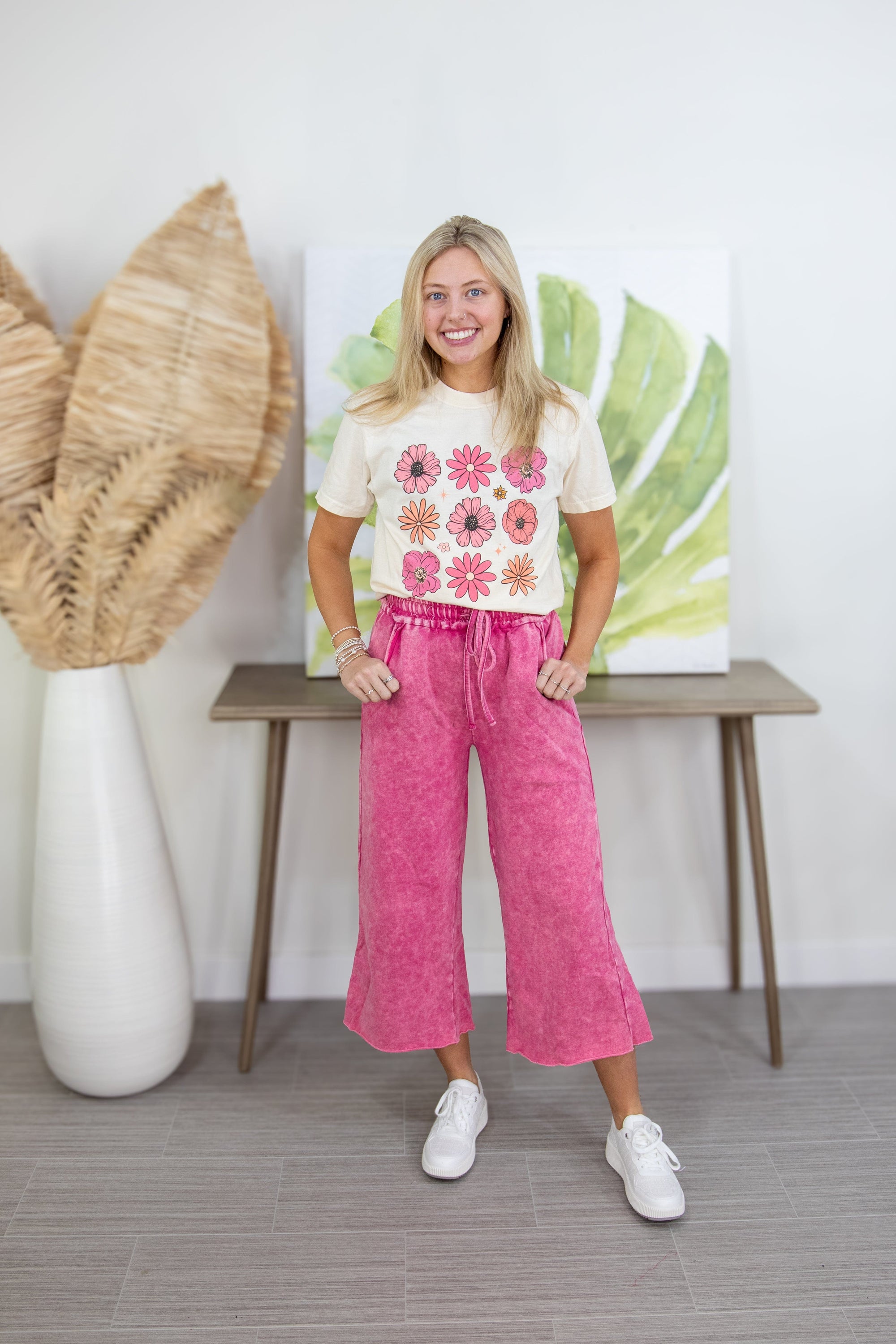 Ash Pink Cropped Mineral Wash Pant