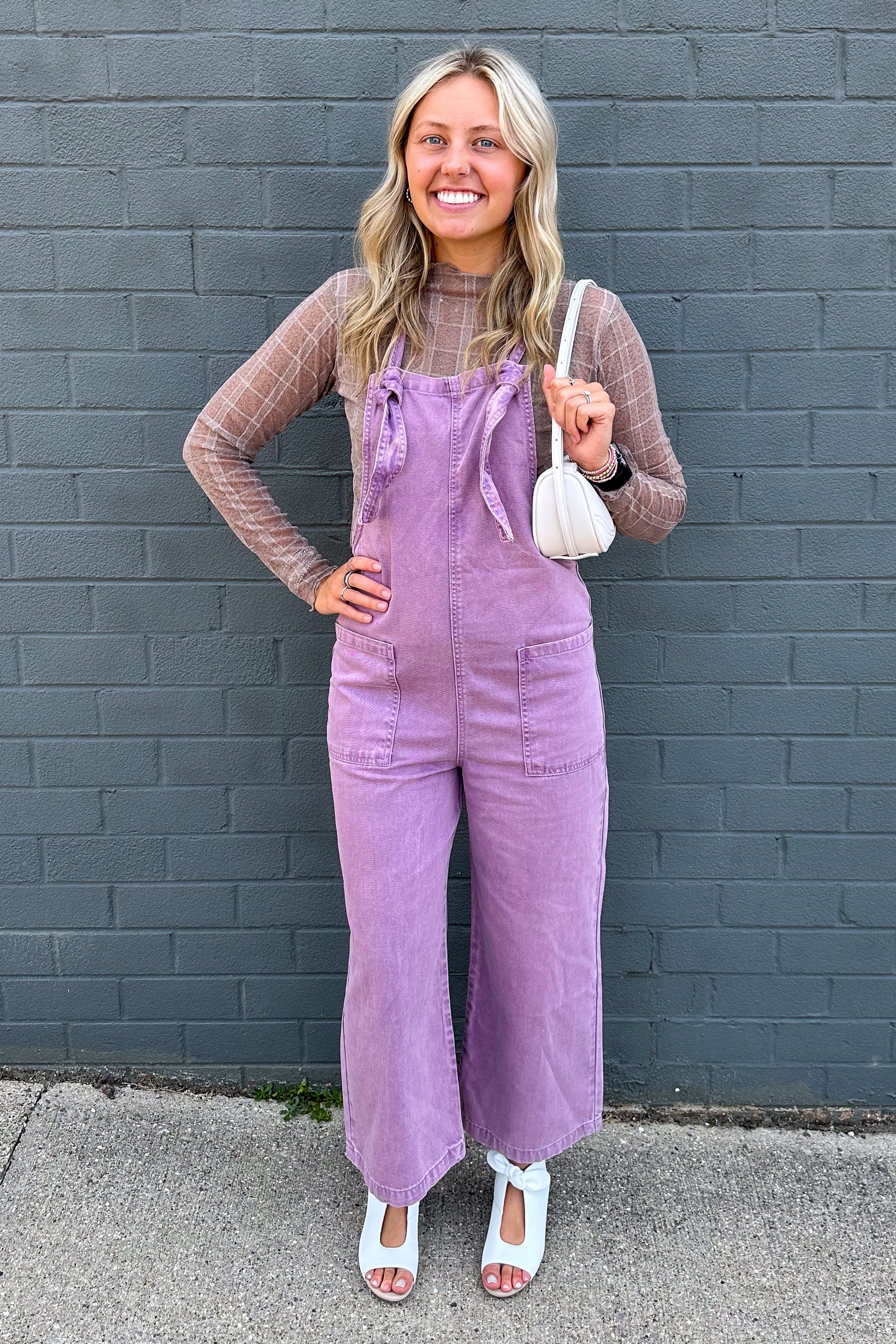 Bright Violet Knot Strap Jumpsuit styled