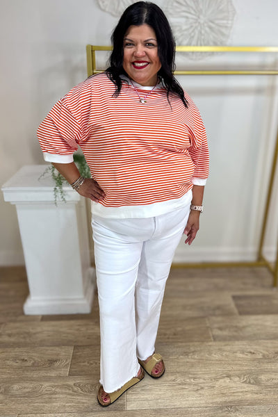 Orange Stripped Contrast Trim Banded Top Styled