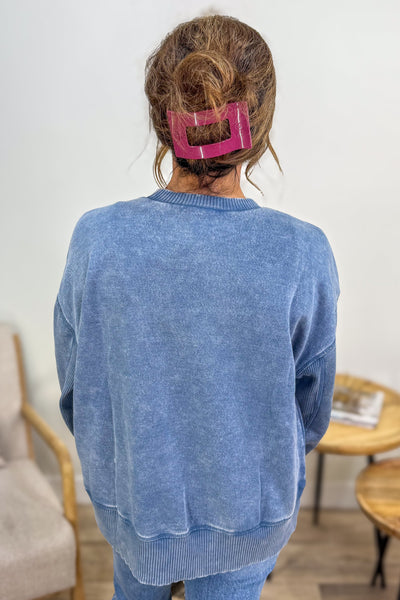Dusty Blue Acid Wash Oversized Pullover Back