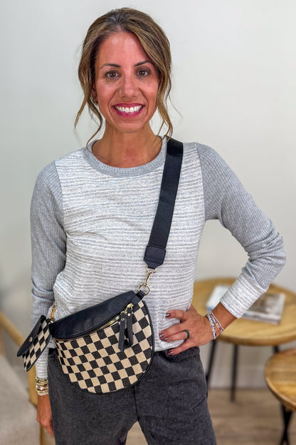 Heather Grey Mixed Fabric Knit Top