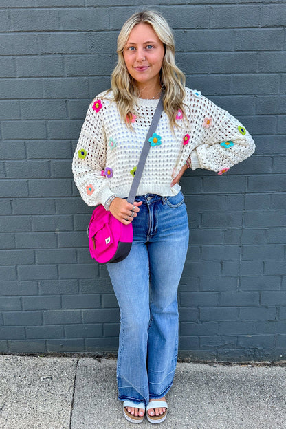 Ivory Yarn Floral Sweater