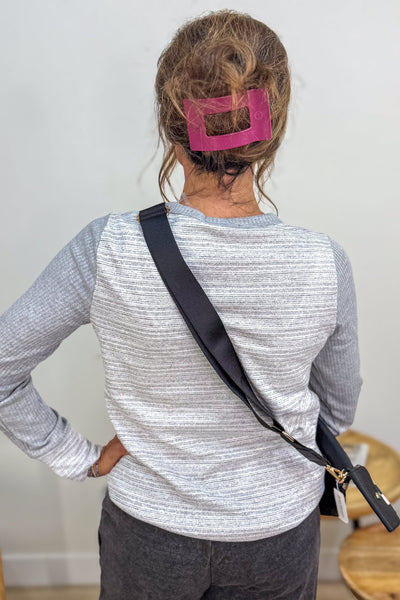 Heather Grey Mixed Fabric Knit Top Back