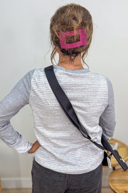 Heather Grey Mixed Fabric Knit Top Back