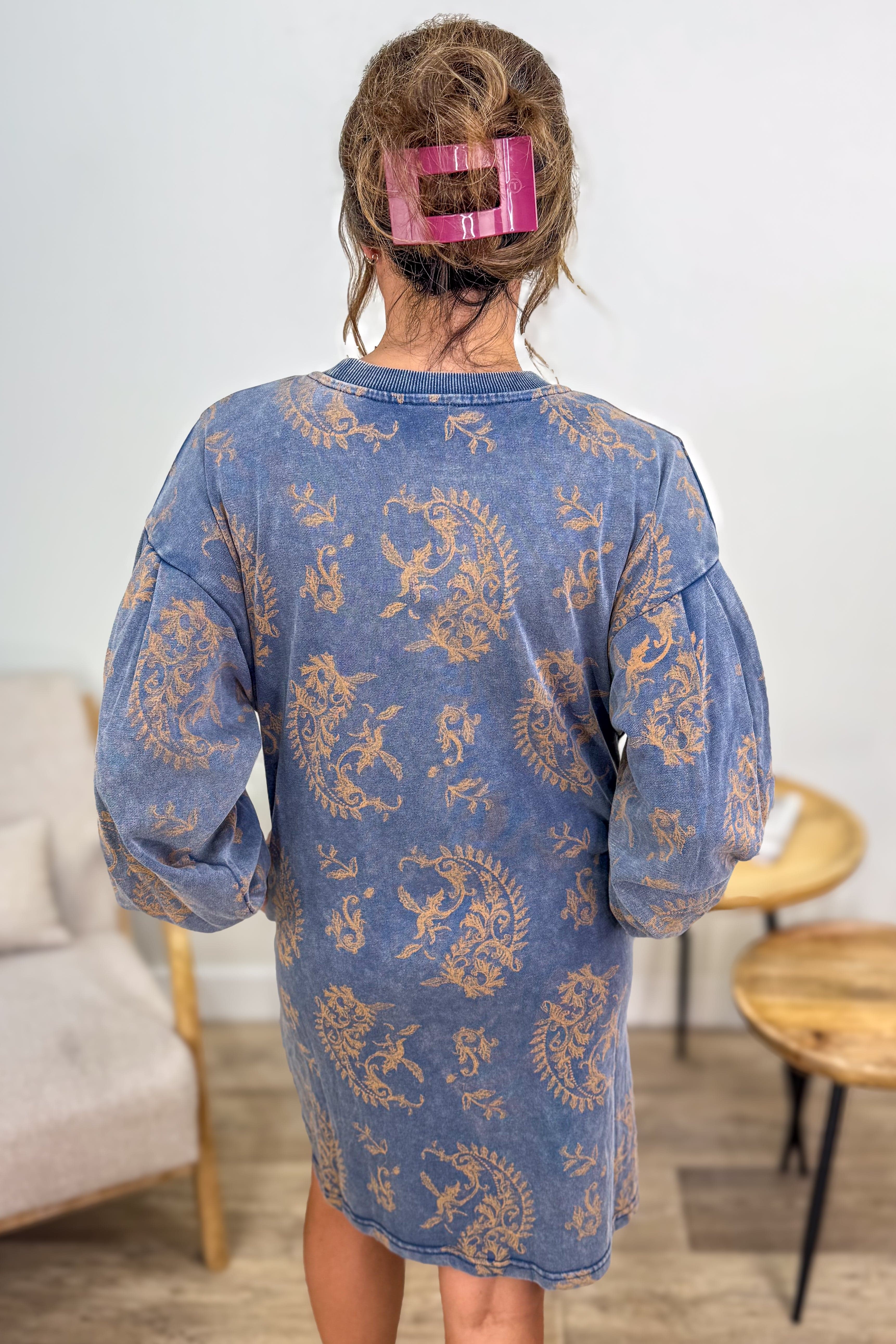 Denim Paisley Print Mini Dress back