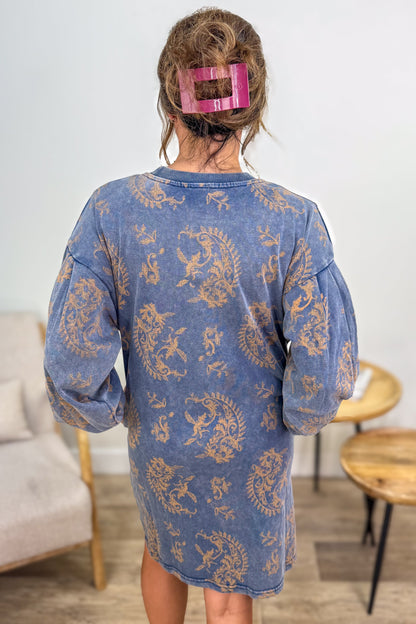 Denim Paisley Print Mini Dress back