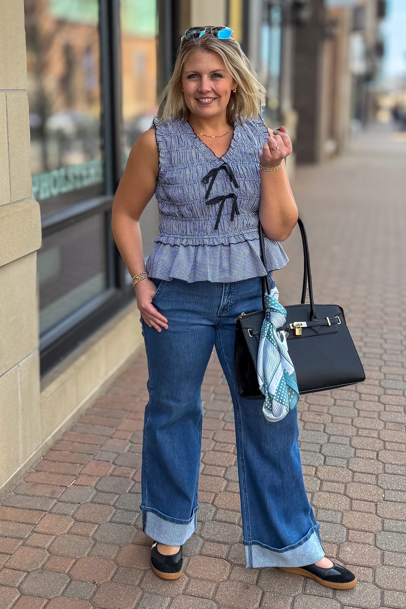 Deep Blue Mid Rise Ankle Straight Cuffed Hem Jeans