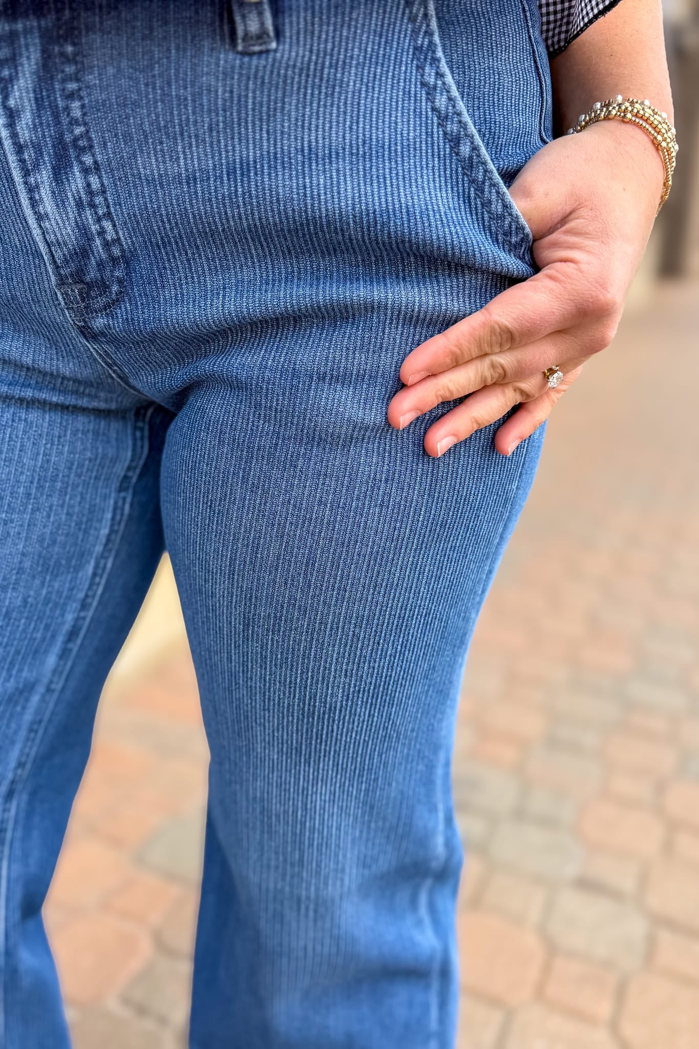 Deep Blue Mid Rise Ankle Straight Cuffed Hem Jeans Detail