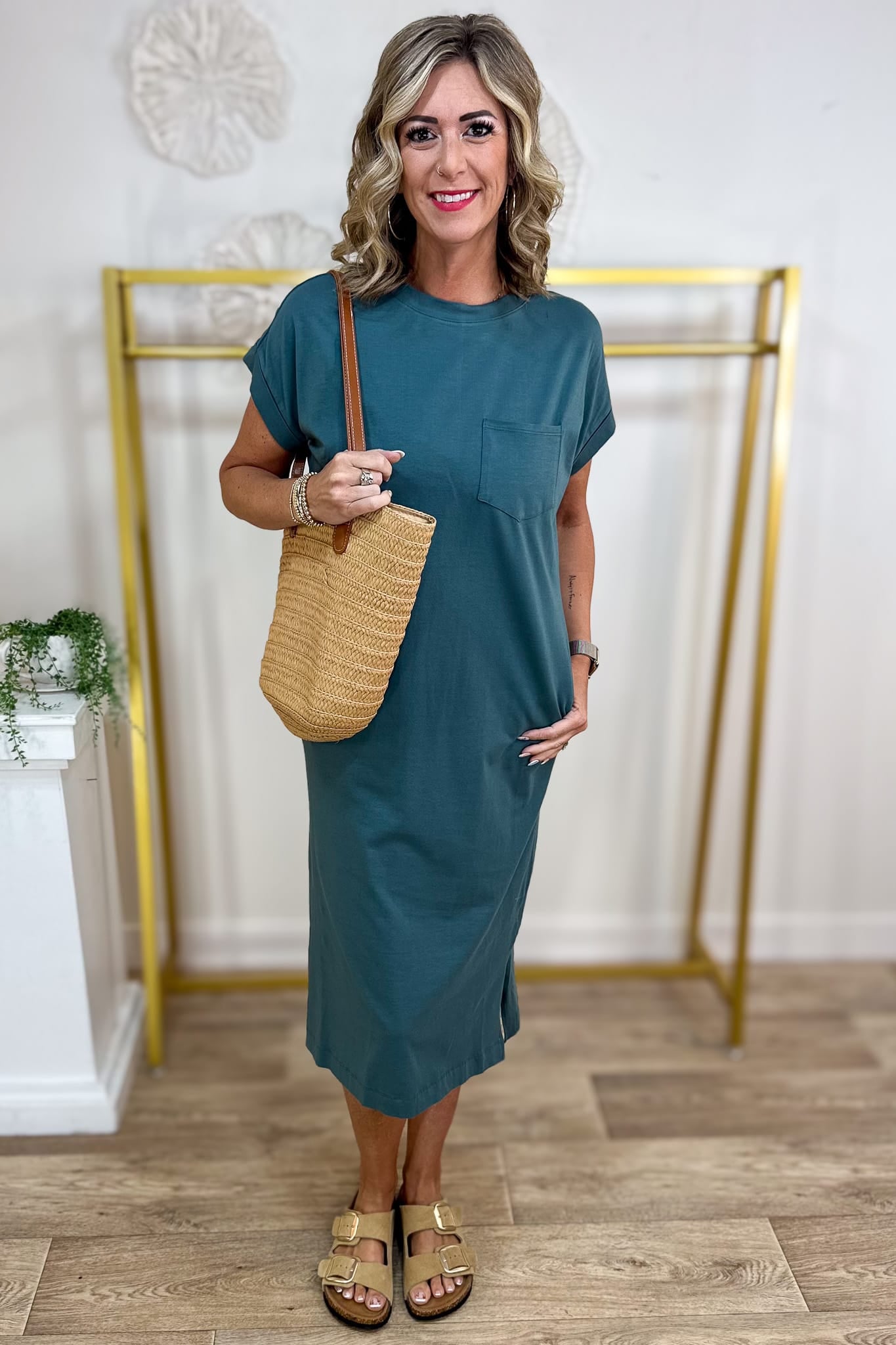 Ash Jade Round Neck Pocket Midi Dress