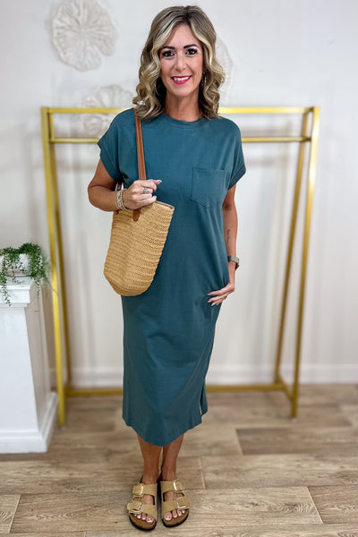 Ash Jade Round Neck Pocket Midi Dress
