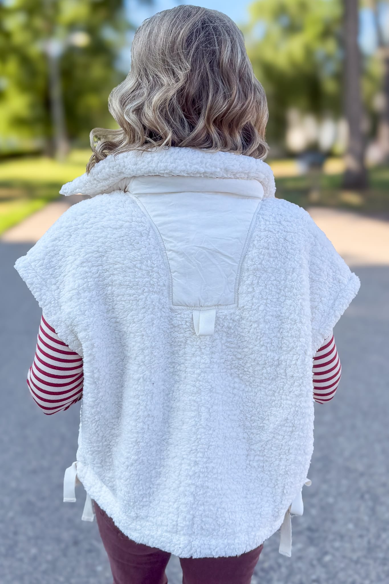 Ivory Oversized Faux Fur Vest Back