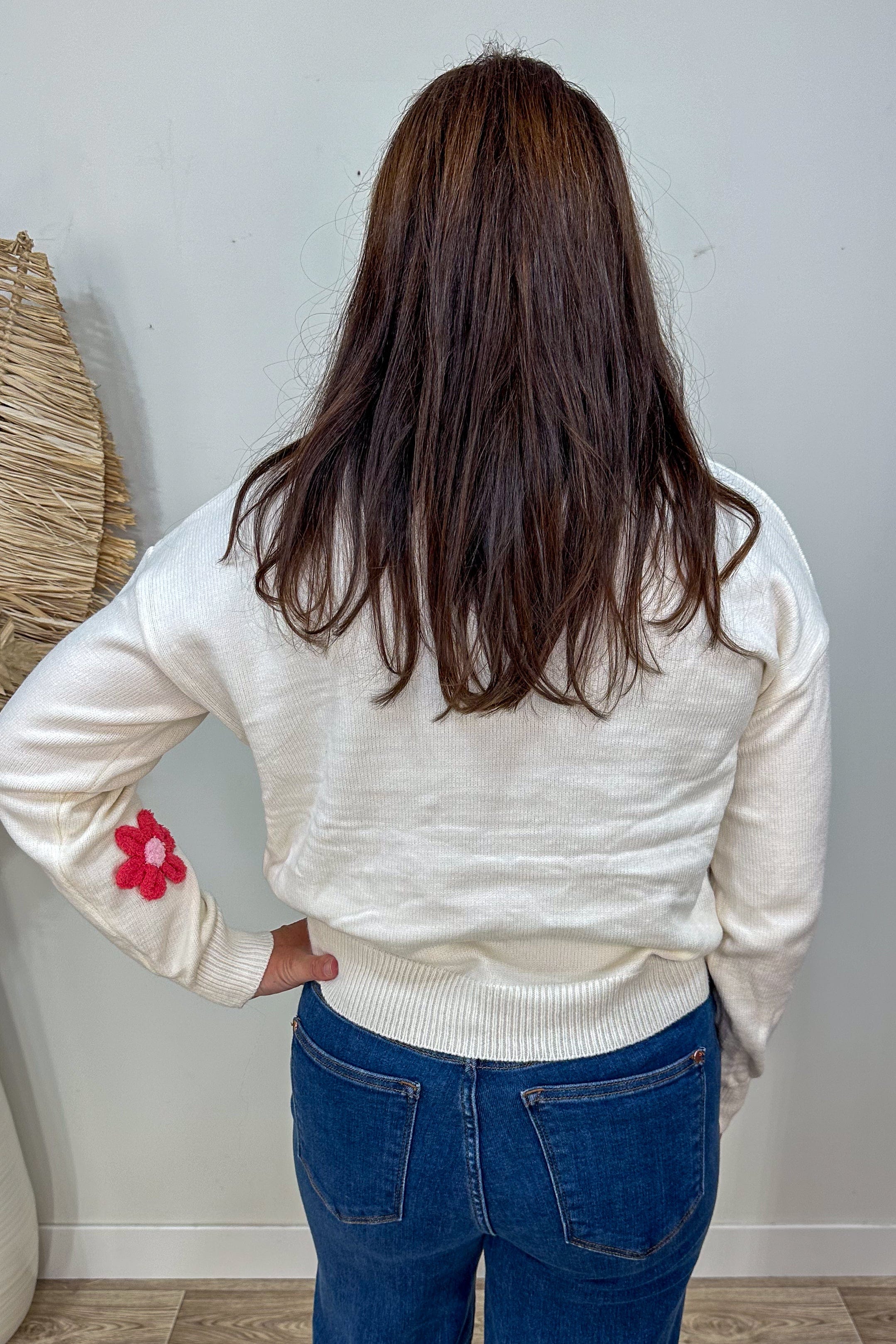 Ivory & Colorful Raised Floral Sweater back