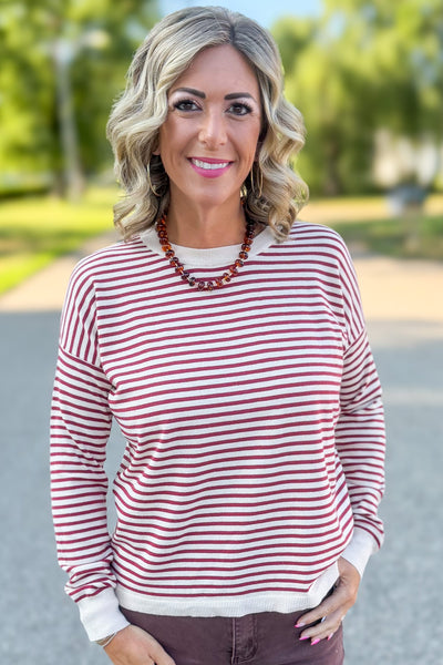 Burgundy Stripe Pullover Sweater