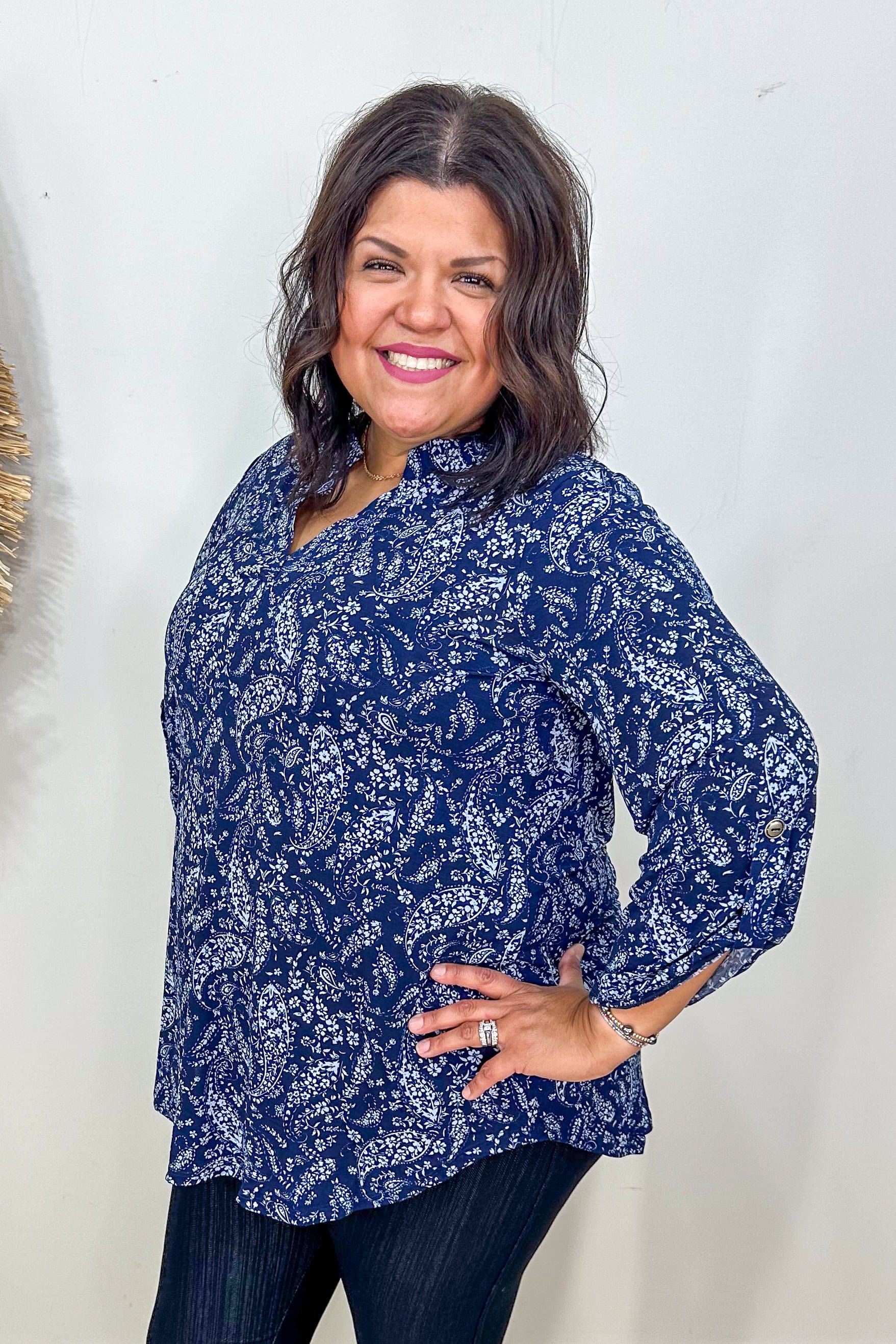 Navy Floral Paisley Lizzy Top