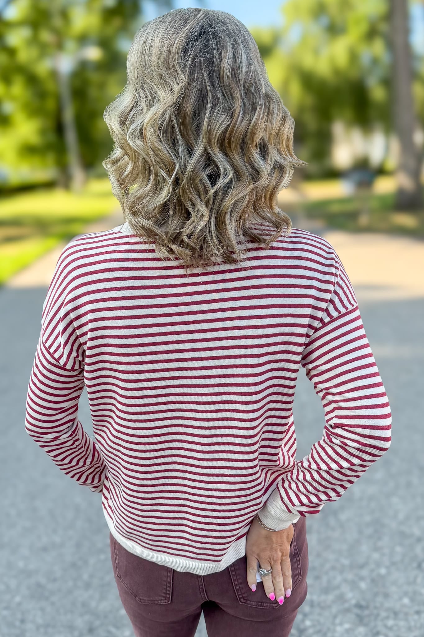 Burgundy Stripe Pullover Sweater Back