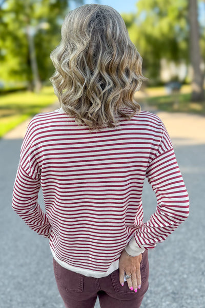 Burgundy Stripe Pullover Sweater Back