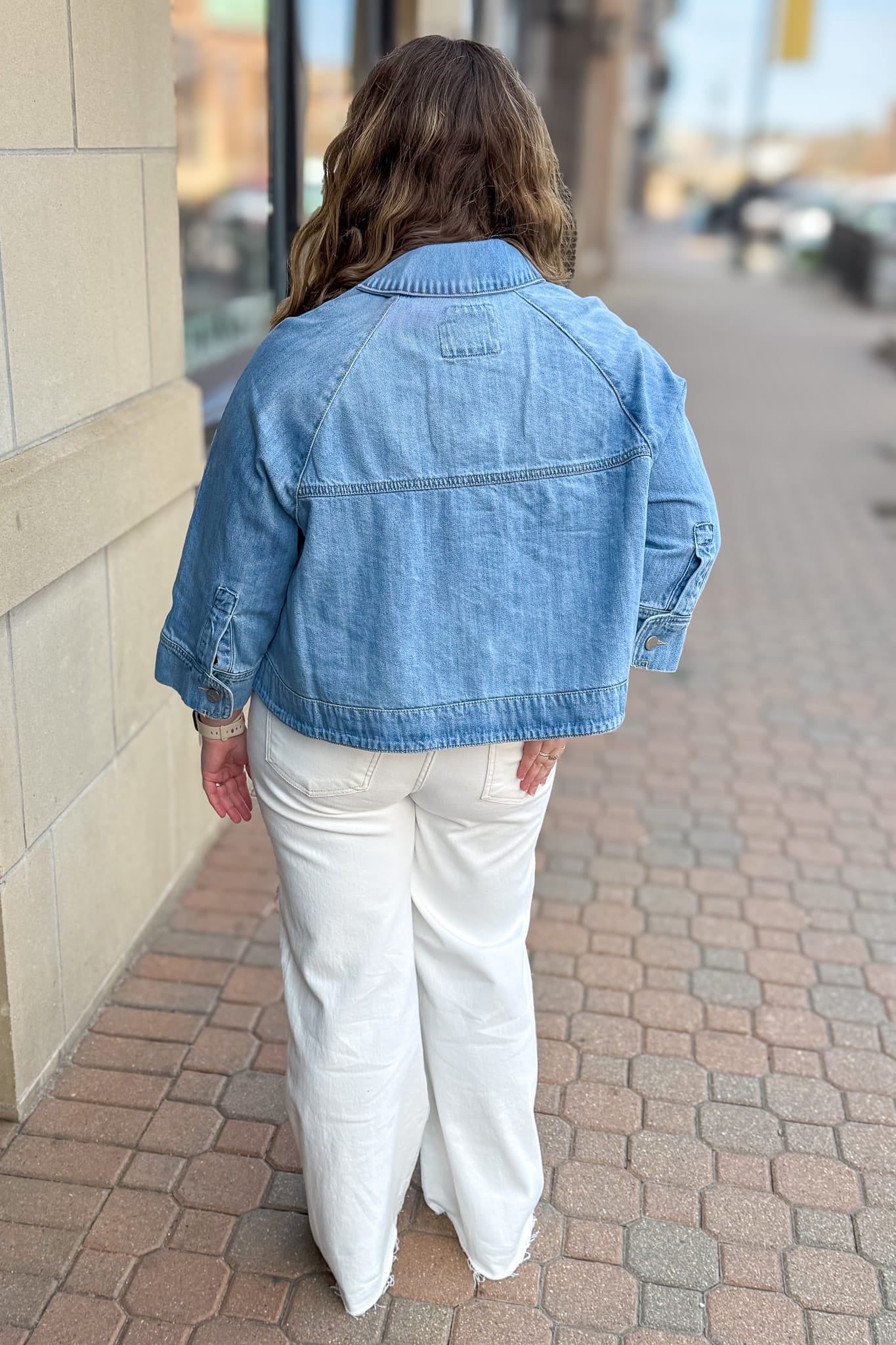 Denim Cropped Cape Jacket Back