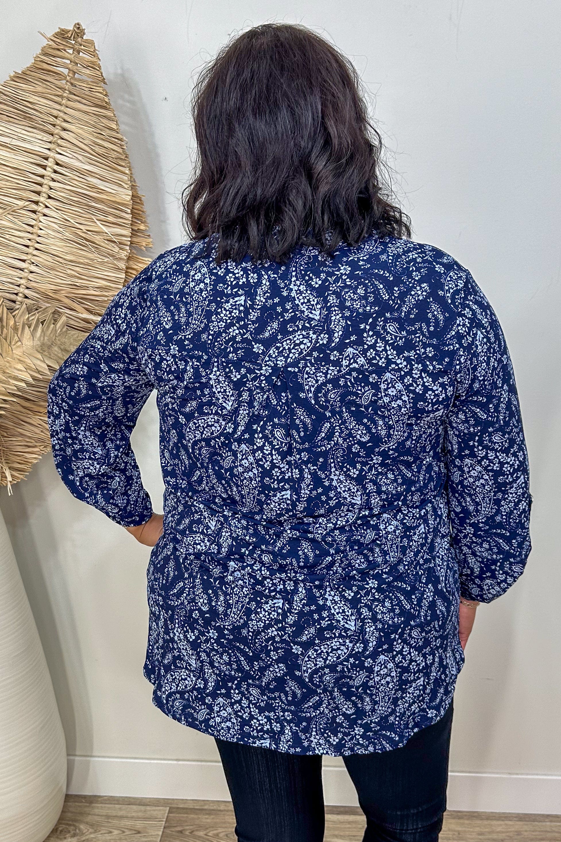 Navy Floral Paisley Lizzy Top back