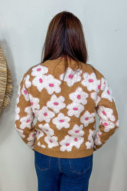 Camel with White Floral Sweater back