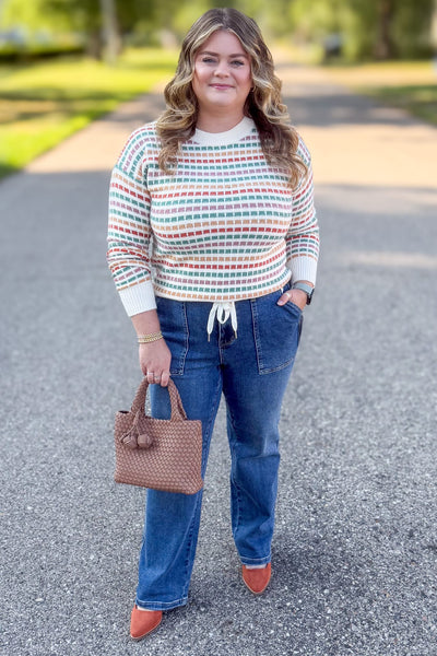 Jade & Rust Textured Stripe Pullover Sweater Styled