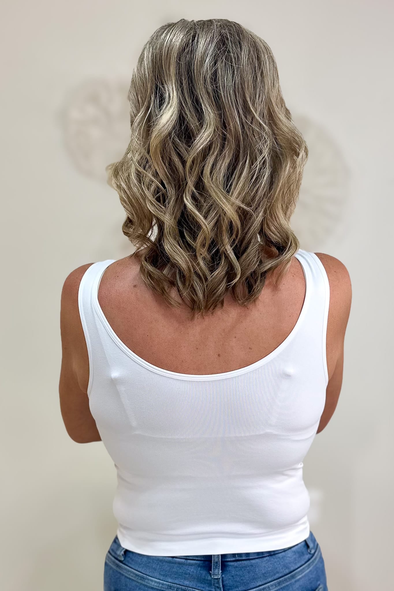 White Short Reversible V U Neck Tank Back