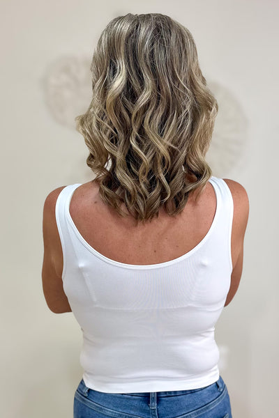 White Short Reversible V U Neck Tank Back