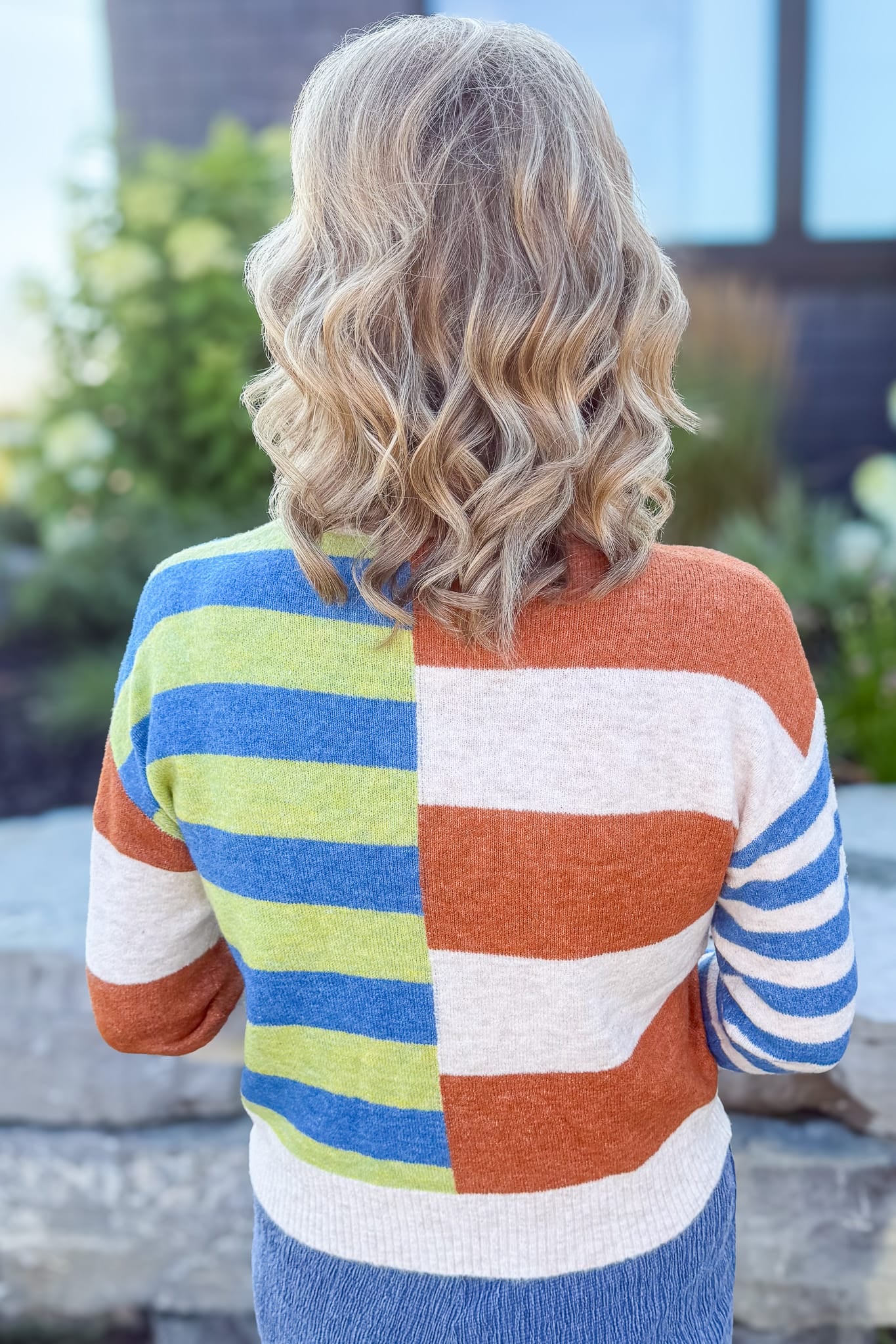 Blue Multi Colorblock Stripe Pullover Sweater Back
