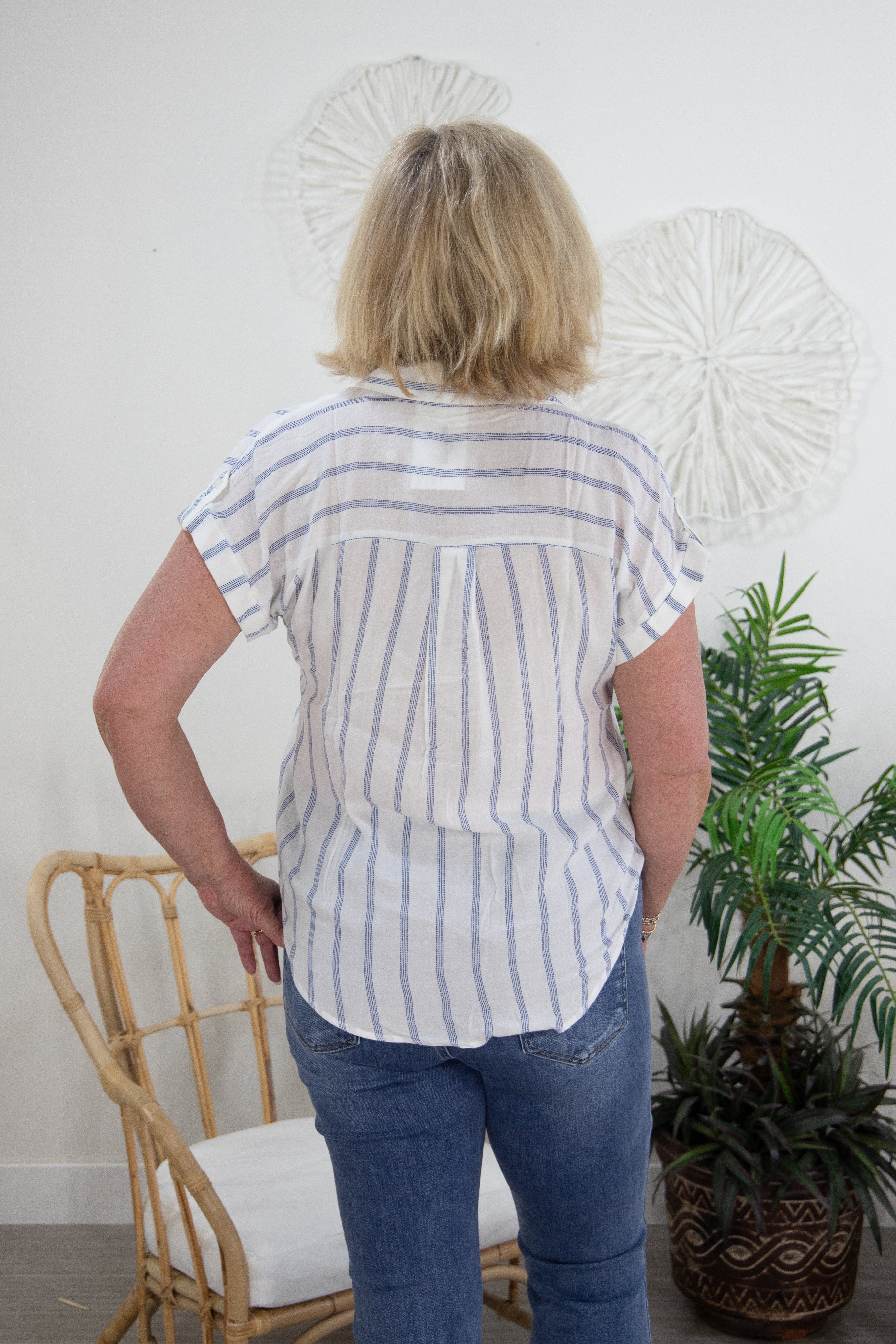 Blue Stripe Roll Up Sleeve Top, back