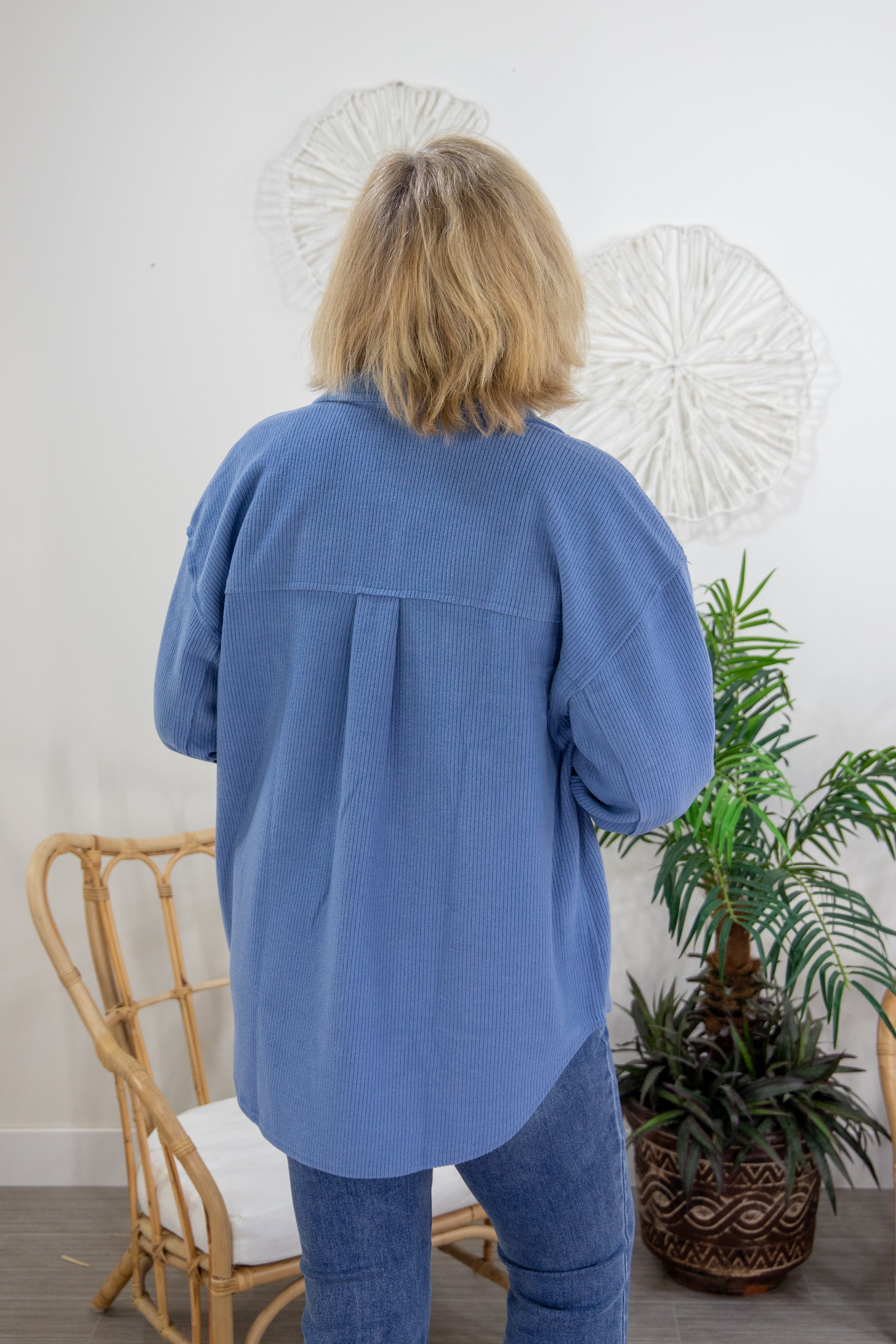 Medium Blue Button Up Top, back