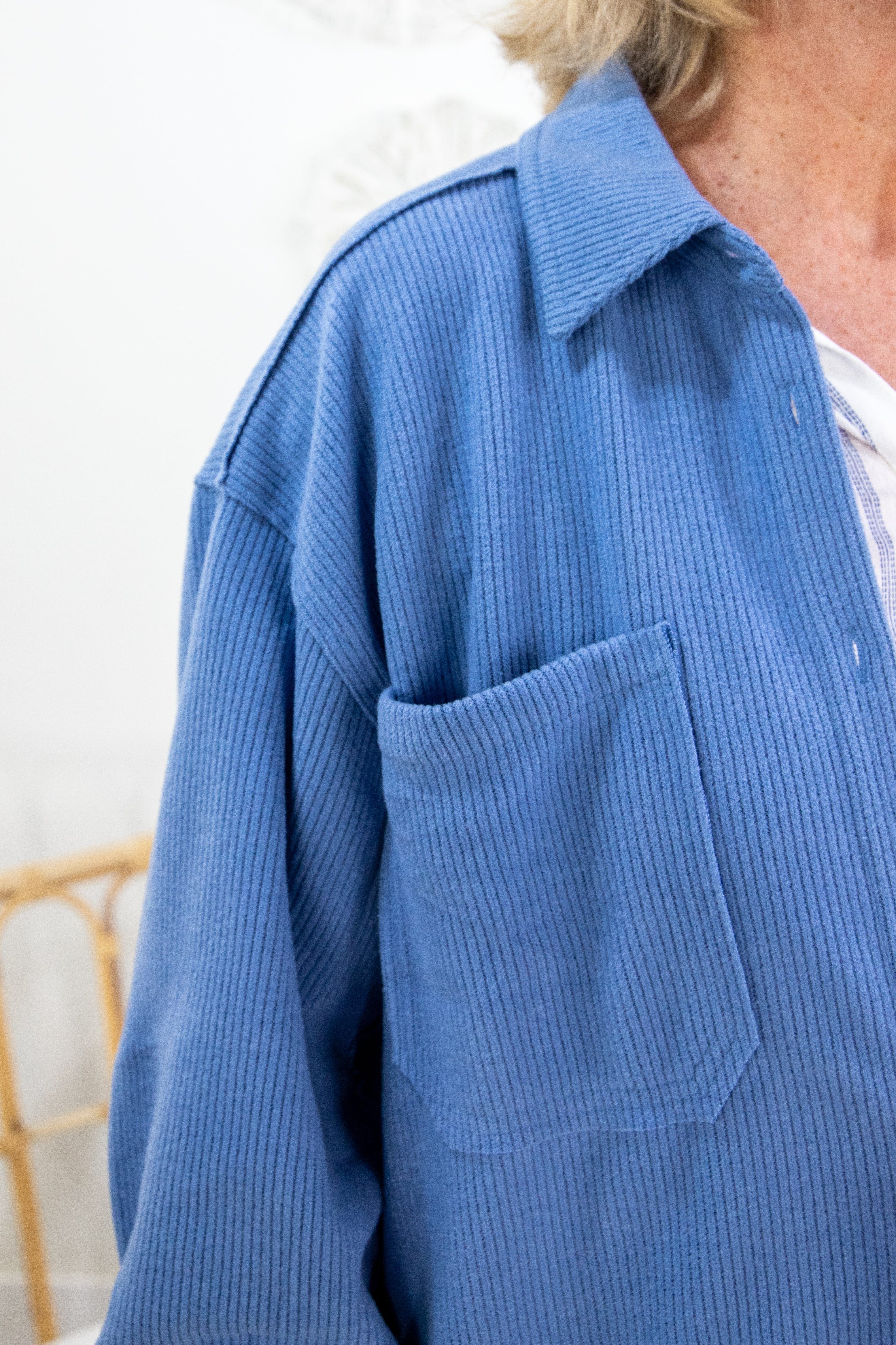 Medium Blue Button Up Top, zoom