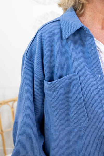Medium Blue Button Up Top, zoom