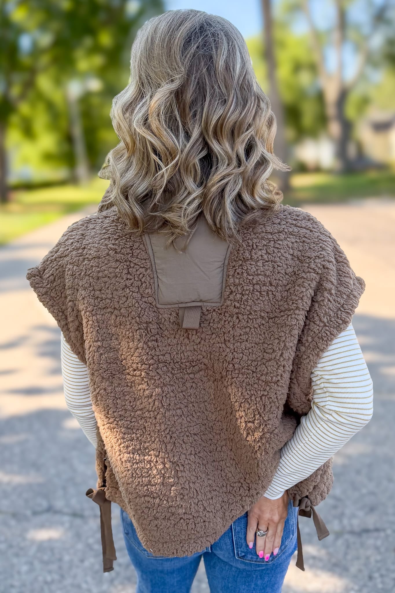 Mocha Oversized Faux Fur Vest Back