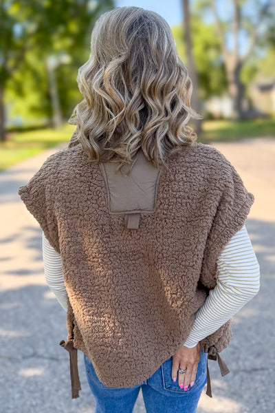 Mocha Oversized Faux Fur Vest Back