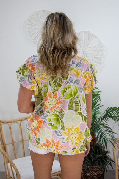 Pastel Floral Back Keyhole Blouse, back