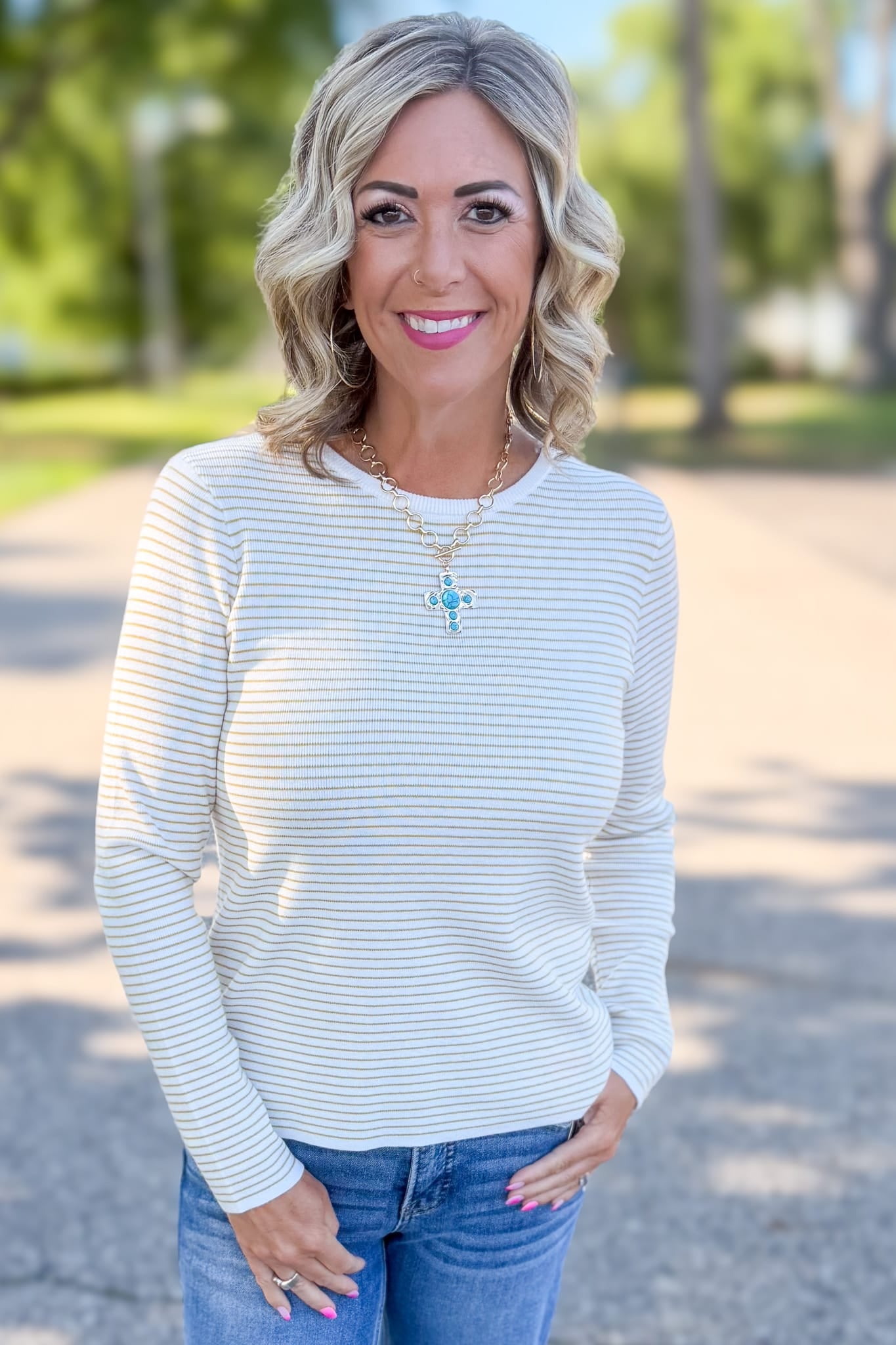 Ivory & Mustard Pinstriped Sweater