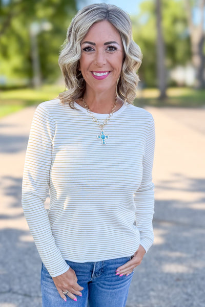 Ivory & Mustard Pinstriped Sweater