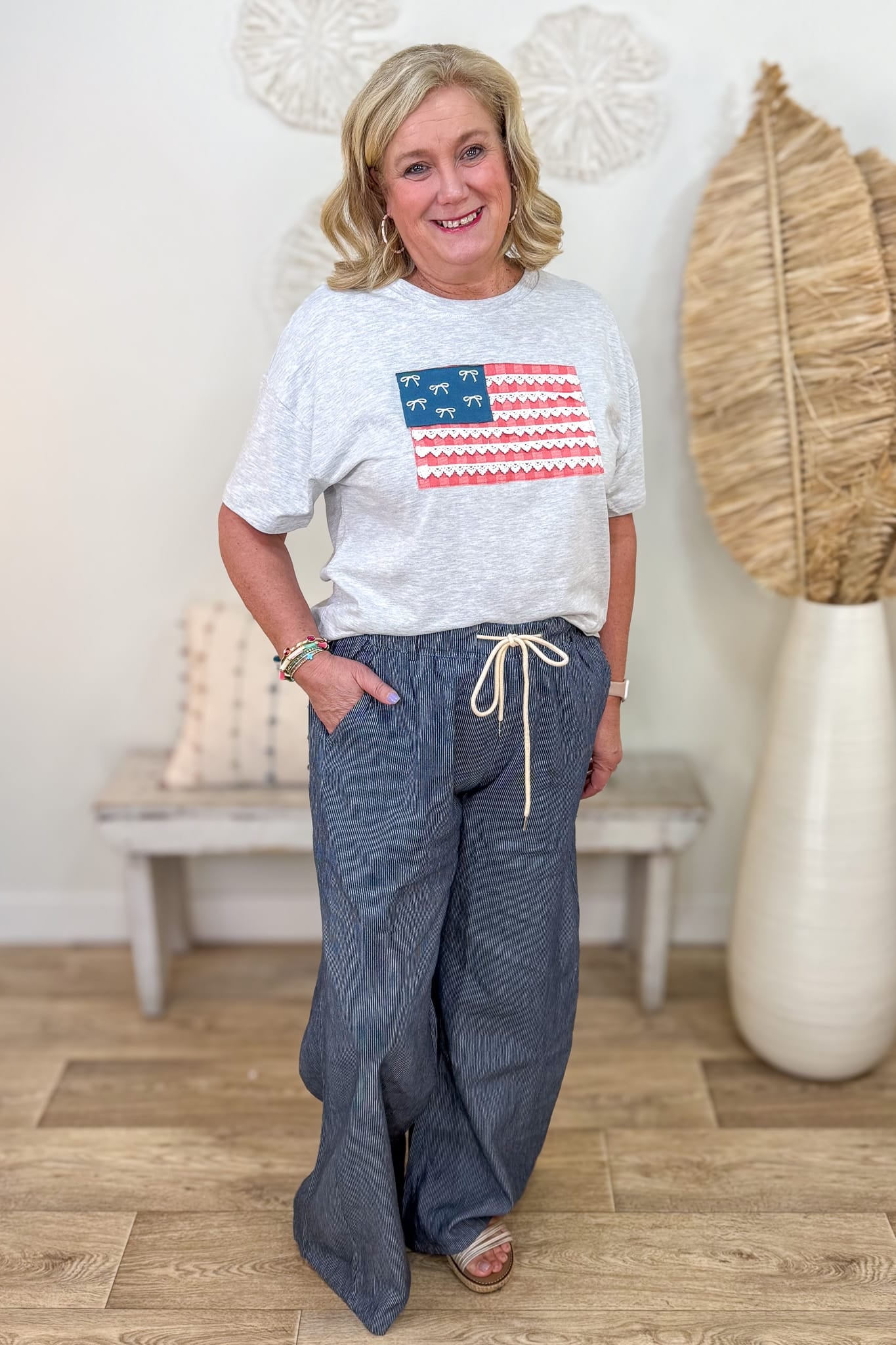 Gray USA Flag Applique T-Shirt