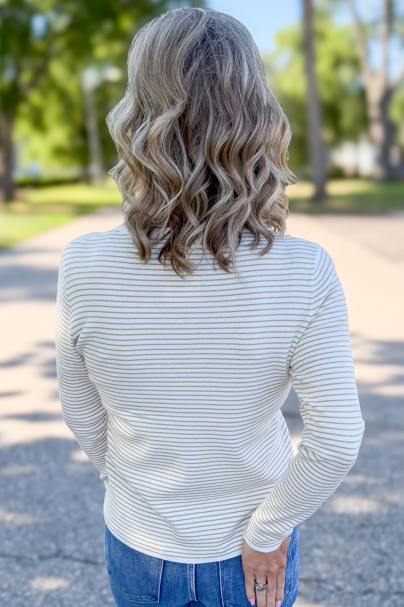 Ivory & Mustard Pinstriped Sweater Back