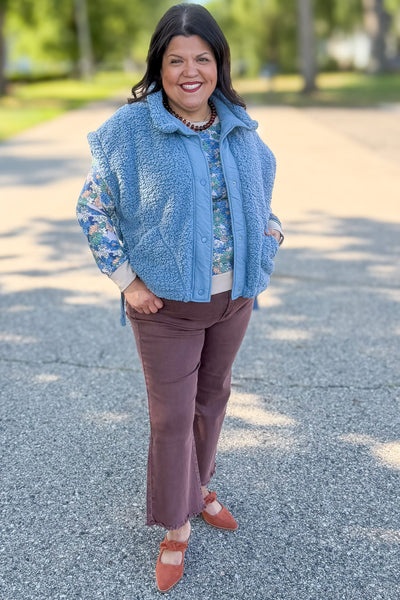 Dusty Blue Oversized Faux Fur Vest