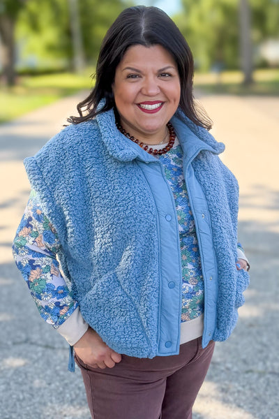 Dusty Blue Oversized Faux Fur Vest