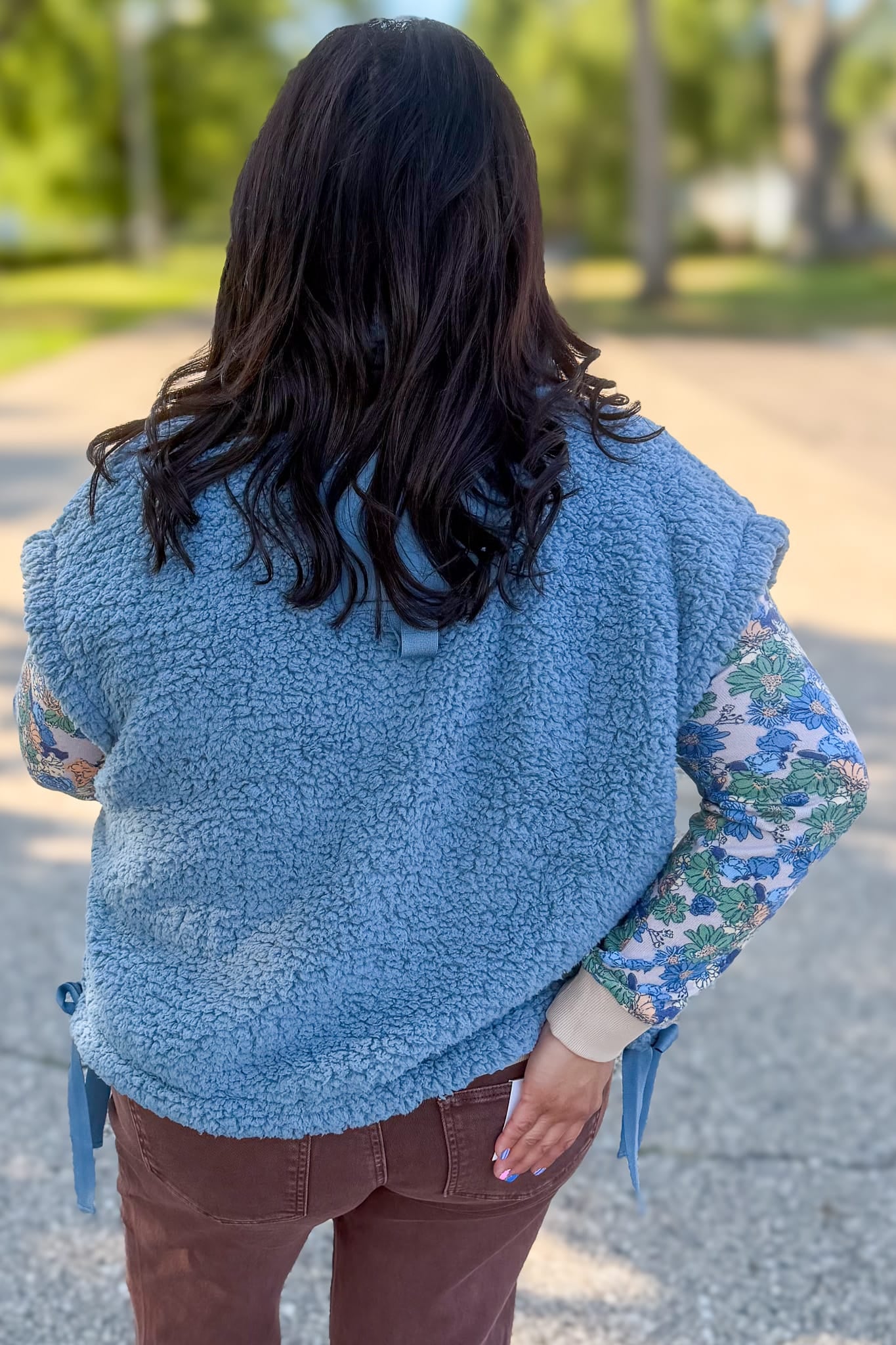 Dusty Blue Oversized Faux Fur Vest